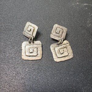 Vintage JJ Jonette Silver Toned Dangle Pierced Earrings